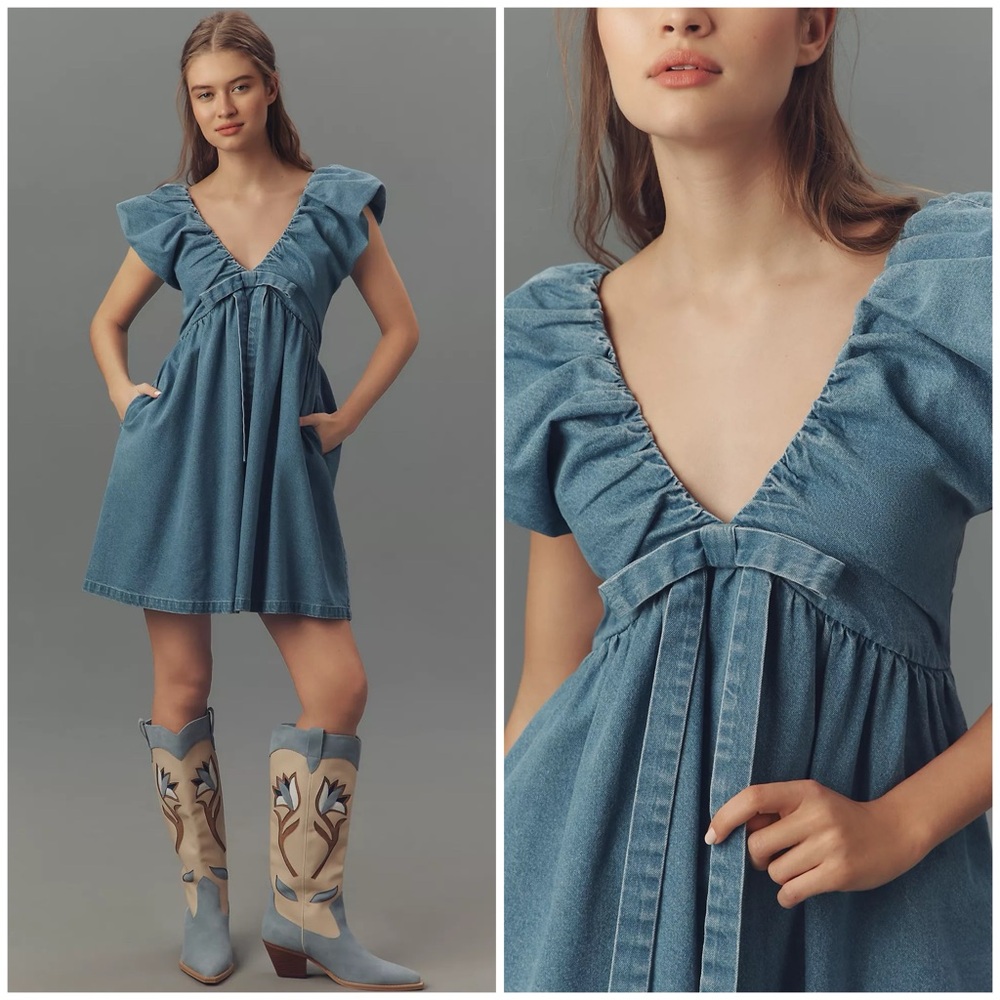 Endless Rose ~ Sleeveless V-Neck Denim Babydoll Mini Dres